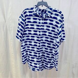 Lands’ End Navy Stripe Linen Hawaiian Shirt